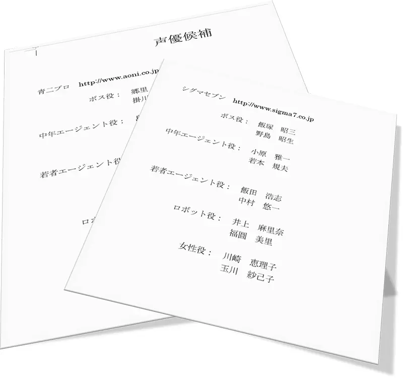 声優候補をまとめた資料